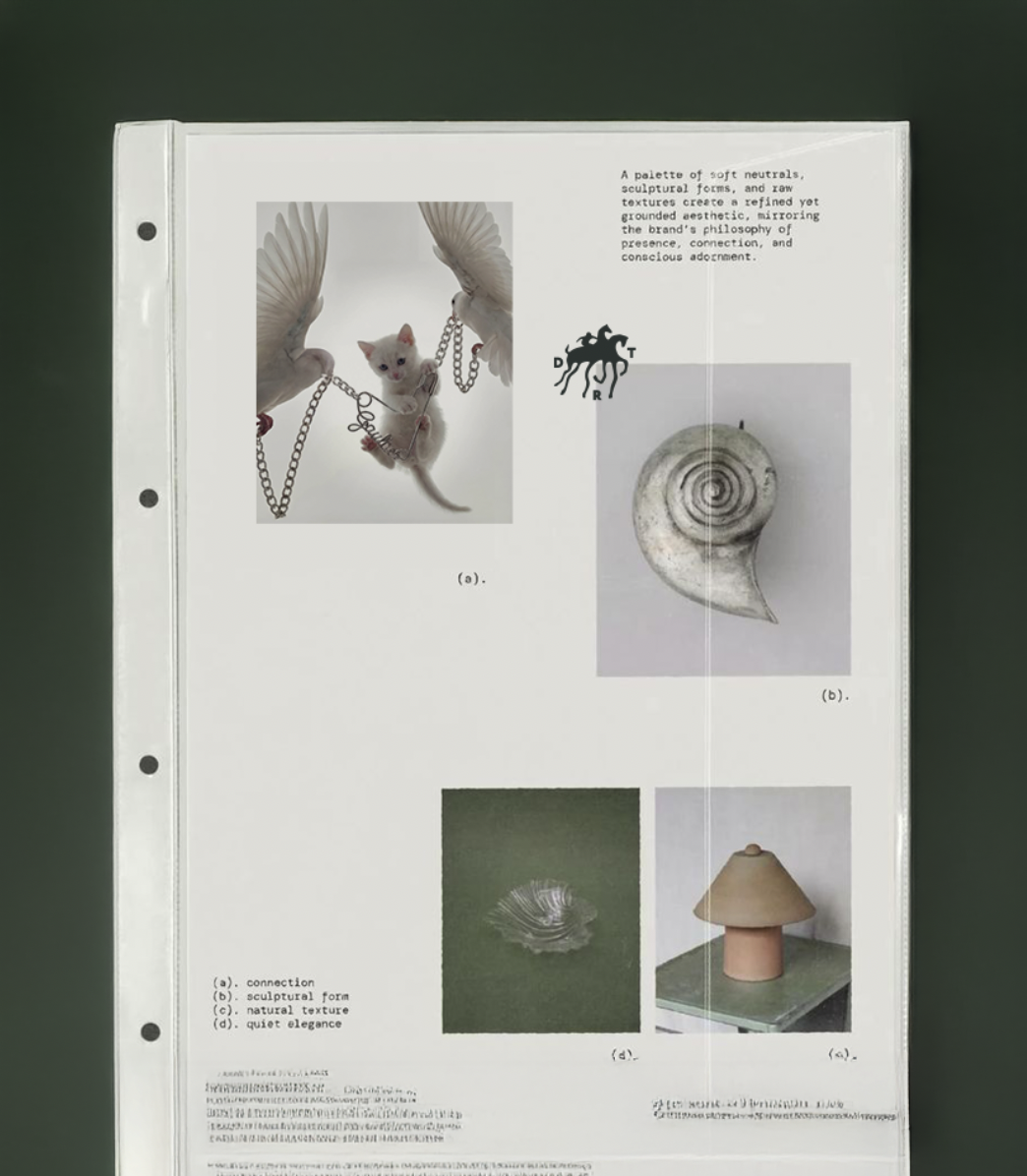 Report page collage pairing doves holding a kitten in a chain harness with a spiral seashell object, headline "How Luxury Brands Can Integrate AI Without Compromising Excellence" — cgi advertising Thinkdiff, cover visual for Thinkdiff's luxury AI report
