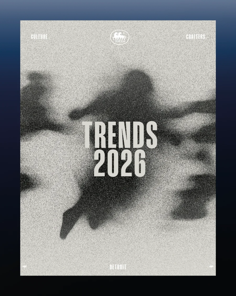 Grainy monochrome poster showing blurred running silhouettes with "Trends 2026" text at center — virtual production studio Thinkdiff, from Thinkdiff's "9 Trends 2026" report